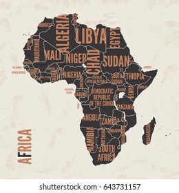 Africa vintage detailed map print poster design. Vector illustration.