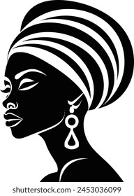 Africa woman silhouette in black color. Laser cutting eps10 vector template.