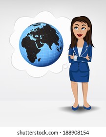 Africa world globe in bubble idea concept of woman in suit vector illustration