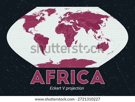 Africa. World map. Eckert V projection centered to Africa. Pale Mint Dark Pink palette. Vintage texture. Awesome vector illustration.