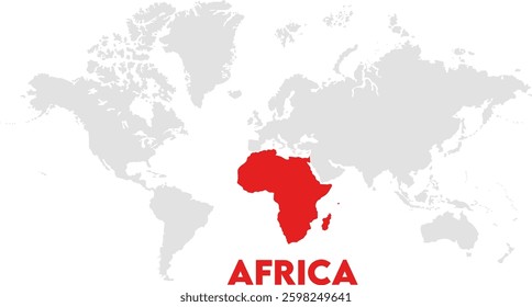 Africa in world map-03, Map of Africa, highlighted on the world map, Africa on the world map, Satellite view, Africa's location on the globe.