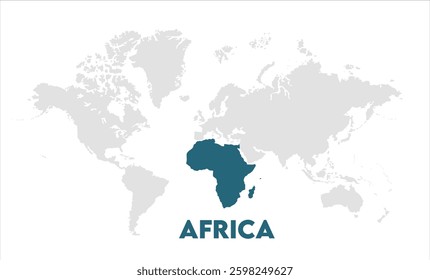 Africa in world map-07, Map of Africa, highlighted on the world map, Africa on the world map, Satellite view, Africa's location on the globe.