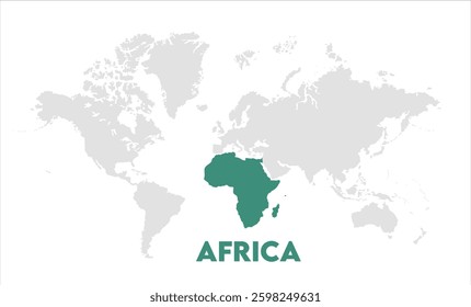 Africa in world map-10, Map of Africa, highlighted on the world map, Africa on the world map, Satellite view, Africa's location on the globe.