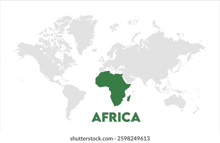 Africa in world map-15, Map of Africa, highlighted on the world map, Africa on the world map, Satellite view, Africa's location on the globe.