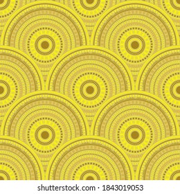 African abstract floral background vector seamless pattern. Oriental motifs doodle repeating geometry. South african ethnic overlapping circular shapes seamless geometric pattern.