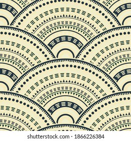 African abstract floral batik print vector seamless pattern. Oriental motifs wavy repeating geometry. South african ethnic mandala shapes seamless geometric motifs pattern.