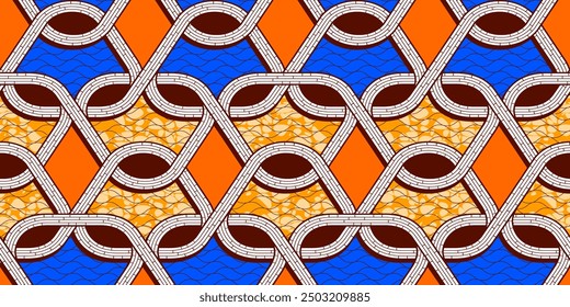 african abstract textile fabric seamless pattern with connected graphic lines, traditional art, ethnic texture background, fashion artwork for screen print clothes