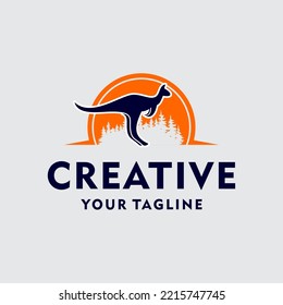 African Acacia Tree with kngaroo Silhouette for Safari Adventure Logo Design Vector