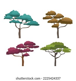 African acacia tree with wide crown flat cartoon style, vector illustration on white. Nature design element, colorful trees set , savannah flora