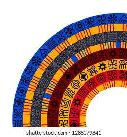 African Adinkra background. Hand stamp printing. National ritual black and white symbols.
