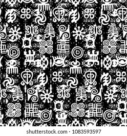 African Adinkra Pattern - black and white digital art ritual symbols and screen printing nations and tribes Akans of Ghana and Cote DIvoire.