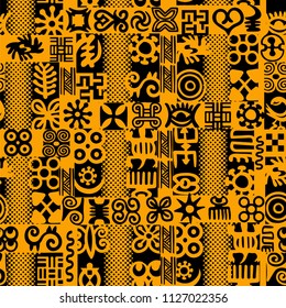 African Adinkra Pattern - black and white digital art ritual symbols and screen printing nations and tribes Akans of Ghana and Cote DIvoire.