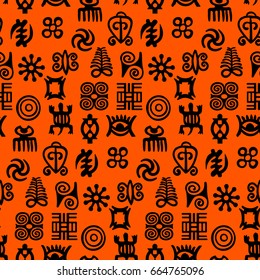 African Adinkra Pattern - black and white digital art ritual symbols and screen printing nations and tribes Akans of Ghana and Cote DIvoire.