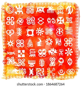 African Adinkra Pattern - digital art ritual symbols and screen printing nations and tribes Akans of Ghana and Cote DIvoire. Kitsch style