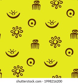 African Adinkra seamless pattern - drawings of ancient ethnic traditional symbols and screen printing of the peoples and tribes of Ghana. Ritual screen printing. Vector Art hand-painted