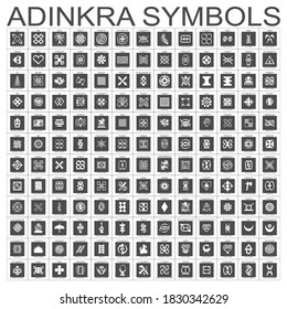 African Adinkra symbols with their meanings. Vector icon set 