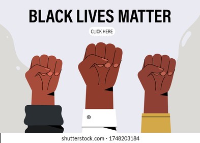African or afro american group of people holding hands up protesting and fighting against racism, discrimination, equality human rights. People on picket, march or demonstration. Black lives matter.