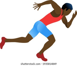 African or afro american runner on start position. Running man, isolated on white background. Vector illustration in a minimalist style. 