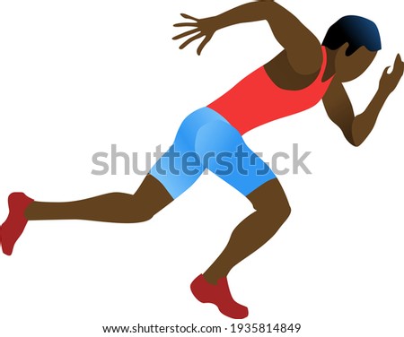 African or afro american runner on start position. Running man, isolated on white background. Vector illustration in a minimalist style. 