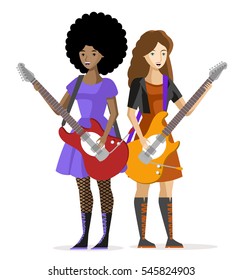 african afro girl and caucasian girl duet rockstars funk