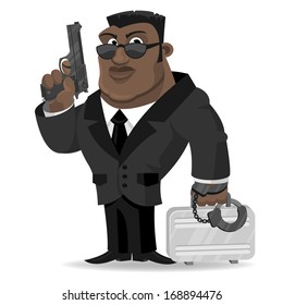 African agent keeps gun and suitcase