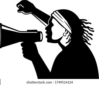 African American Activist With Megaphone Protesting Black Lives Matter Retro