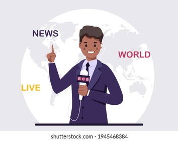 African American anchorman on tv broadcast,vector illustration. black journalist