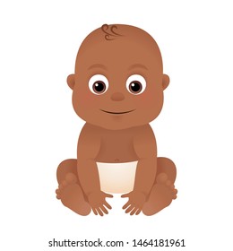 African american baby, cute cartoon child vector illustration.