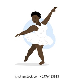 African American ballerina. Dancing woman plus size. 
