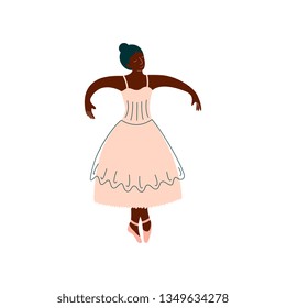 African American Ballerina in White Dress Dancing Classical Dance Vector Illustration