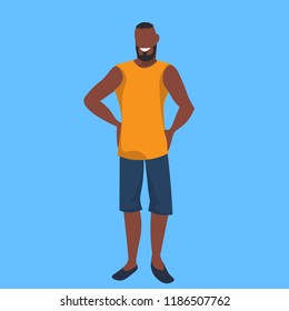 african american bearded man standing pose casual guy relax male cartoon character full length blue background flat vector illustration