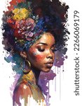African american beautiful girl oil painting- vector illustration. Ideal for printing on fabric or paper, poster or wallpaper, t-shirt, house decoration
