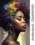 African american beautiful girl oil painting- vector illustration. Ideal for printing on fabric or paper, poster or wallpaper, t-shirt, house decoration
