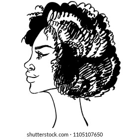 African american beautiful woman. Hand drawn vector fashion illustration. Portrait of a black girl.