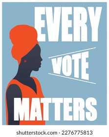 African American beautiful woman in a headdress. Beautiful black Lady.  Feminist movement for independence, freedom, and activism for woman rights. Every vote matters.