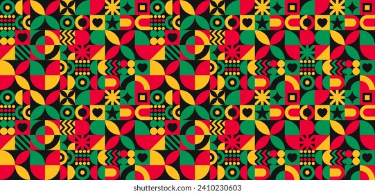 African American Black history month Neo geometric seamless pattern background. Celebrated February in united state and Canada. Juneteenth Independence Day. Kwanzaa. use to banner, poster, book cover.