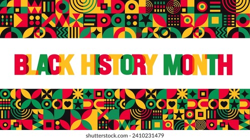 African American Black history month colorful lettering typography with Neo geometric seamless pattern background. Juneteenth Independence Day. Kwanzaa. Celebrated February in united state and Canada.