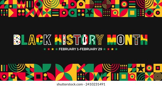 African American Black history month colorful lettering typography with Neo geometric seamless pattern background. Juneteenth Independence Day. Kwanzaa. Celebrated February in united state and Canada.