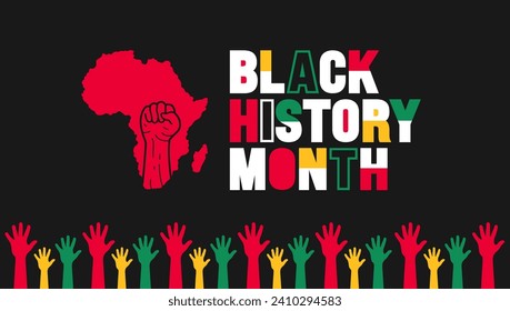 African American Black history month colorful lettering typography with african map background Celebrated February in united state and Canada. Juneteenth Independence Day. Kwanzaa