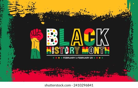 African American Black history month colorful lettering typography with hand raised paint brush stroke background. Celebrated February in united state and Canada. Juneteenth Independence Day. Kwanzaa