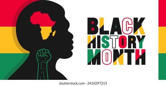 African American Black history month colorful lettering typography with African man background. Celebrated February in united state and Canada. Juneteenth Independence Day. Kwanzaa