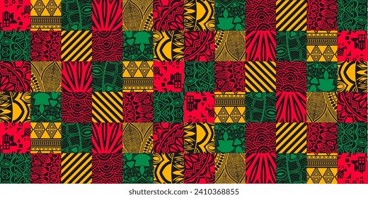 African American Black history month Neo geometric seamless pattern background. Celebrated February in united state and Canada. Juneteenth Independence Day. Kwanzaa. use to banner, poster, book cover.