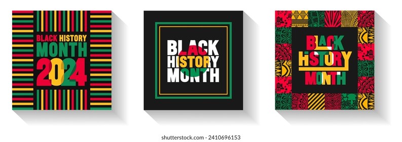 African American Black history month colorful lettering typography social media post banner design template set. Celebrated February in united state and Canada. Juneteenth Independence Day. Kwanzaa