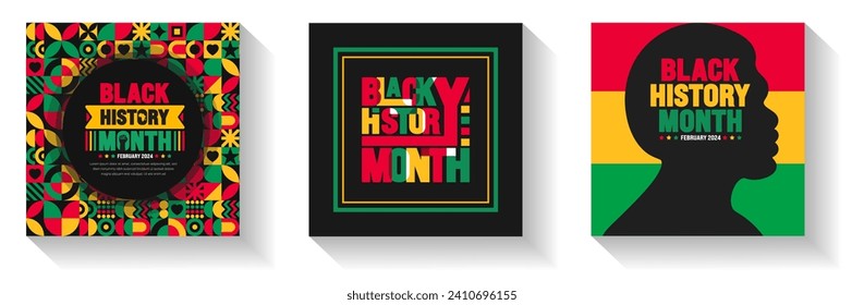 African American Black history month colorful lettering typography social media post banner design template set. Celebrated February in united state and Canada. Juneteenth Independence Day. Kwanzaa