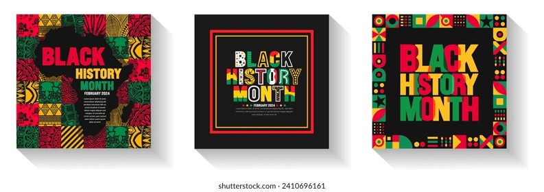 African American Black history month colorful lettering typography social media post banner design template set. Celebrated February in united state and Canada. Juneteenth Independence Day. Kwanzaa