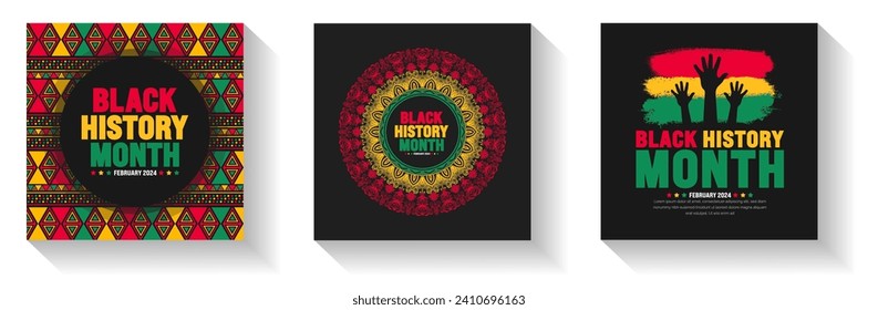 African American Black history month colorful lettering typography social media post banner design template set. Celebrated February in united state and Canada. Juneteenth Independence Day. Kwanzaa