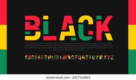 African American Black history month Modern creative minimal abstract digital colorful alphabet font design template set. Black history month alphabet font use to background, banner, card, and poster.