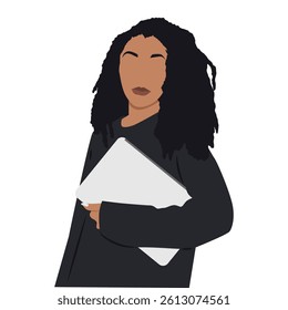 african american black woman bring laptop
