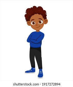 African American Boy. Cartoon Character Design.  Vector Illustration Isolated On White Background