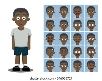 African American Boy Cartoon Emotion faces Vector Illustration